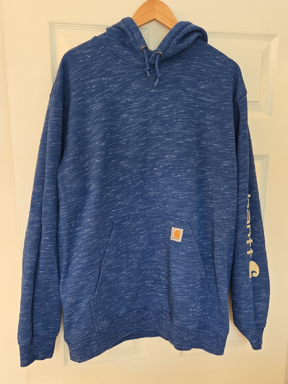 Carhartt Blue Heathered Pullover Hoodie with Sleeve Logo